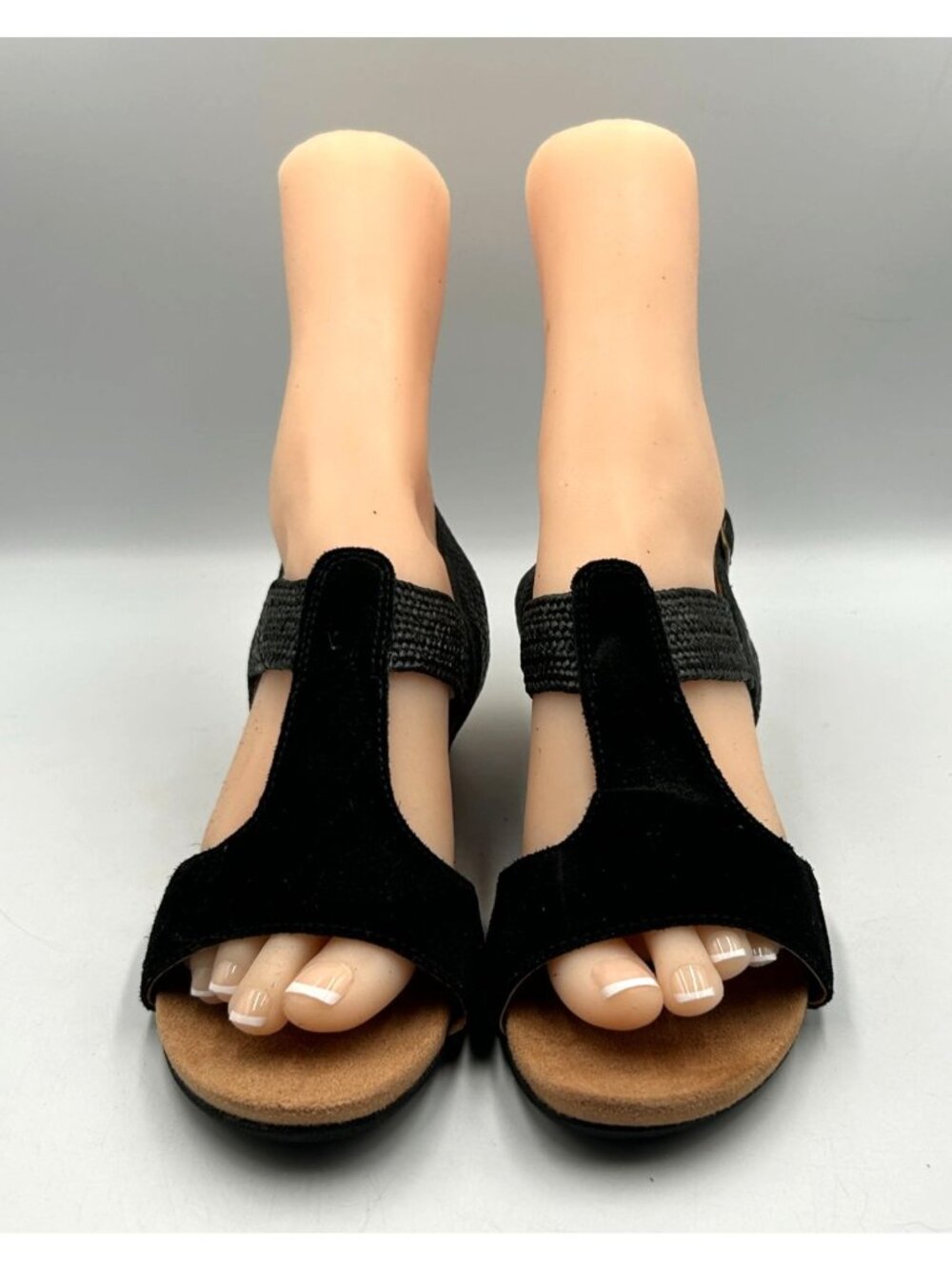 Vionic Women's Black Suede Kaytie T-Strap Cork Wedge Sandals Size 8 3522 - Picture 14 of 16